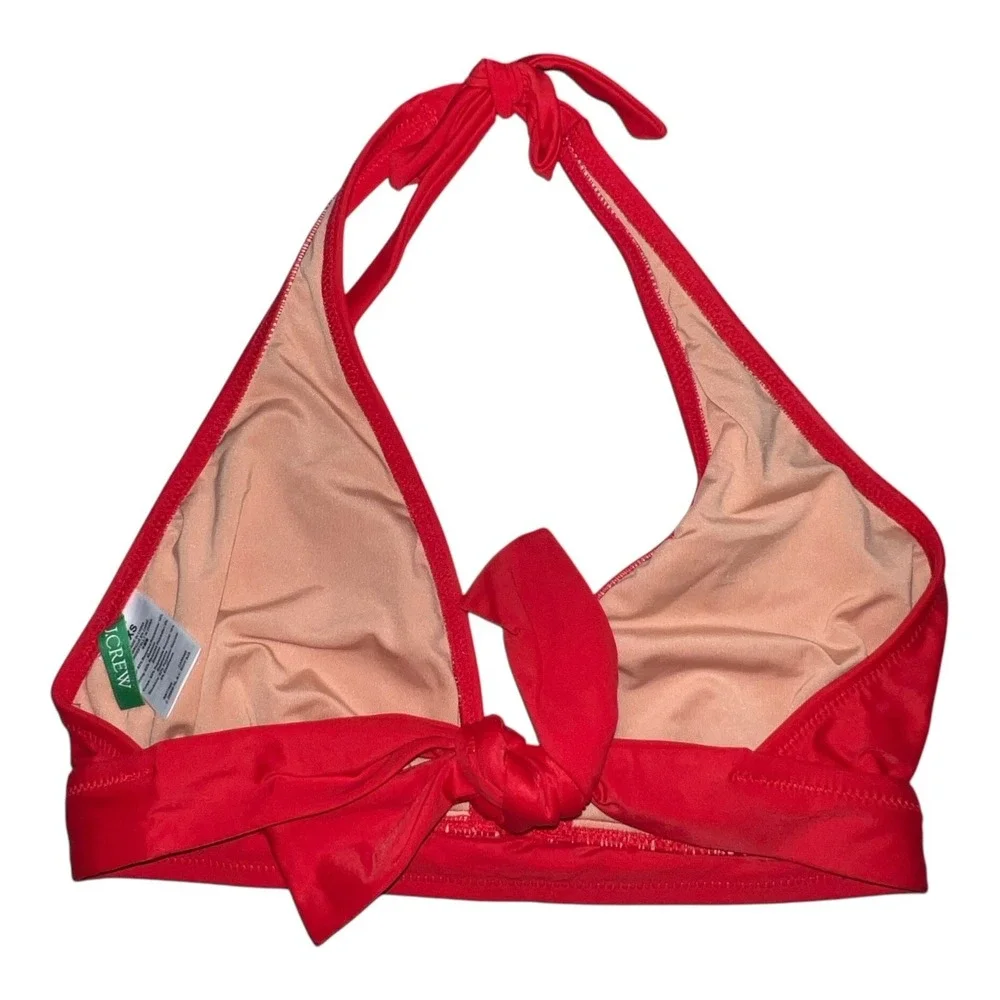 NWT J. Crew DD Halter Tie-Back Bikini Top With Mesh BY633 Bright Cerise Red‎ XS